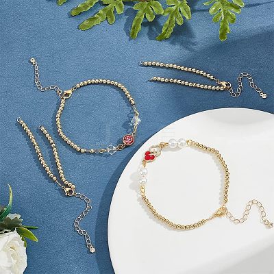 8Pcs Half Finished Brass Round Beaded Bracelets AJEW-NB0003-64-1
