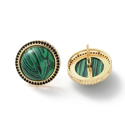 Half Round Brass Micro Pave Cubic Zirconia Stud Earrings EJEW-R215-01G-1