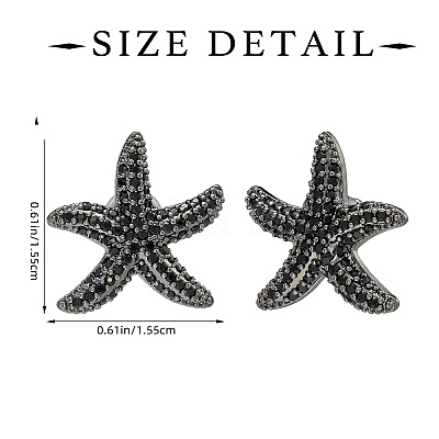 1 Pair Starfish Brass Micro Pave Clear Cubic Zirconia Studs Earrings EJEW-SZ0002-08EB-1