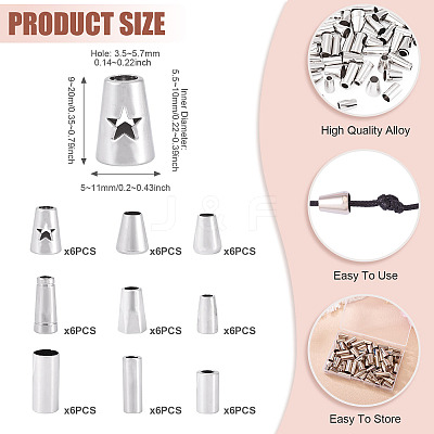 54Pcs 9 Styles Alloy Cord End FIND-TA0008-08-1