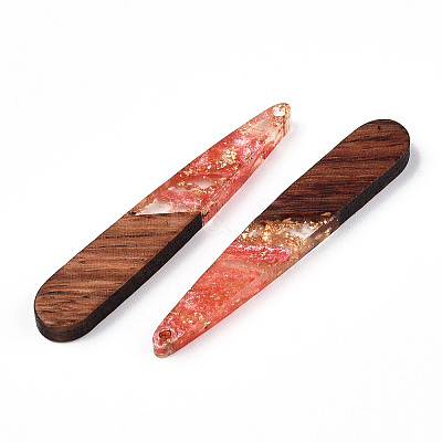 Transparent Resin & Walnut Wood Pendants RESI-N039-69E-1