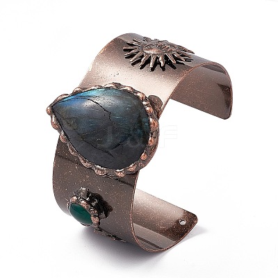 Natural Labradorite Open Cuff Bangles BJEW-A130-01-1