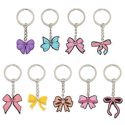 9Pcs 9 Styles PVC Plastic Bowknot Keychains KEYC-YW0001-24-1