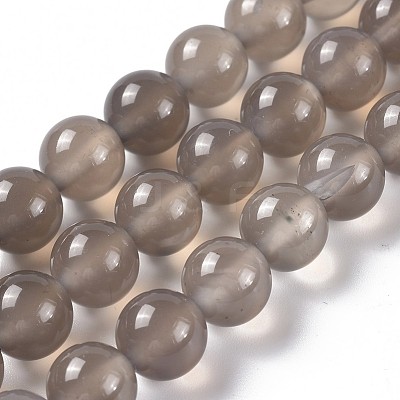 Natural Grey Agate Bead Strands G-R193-12-8mm-1