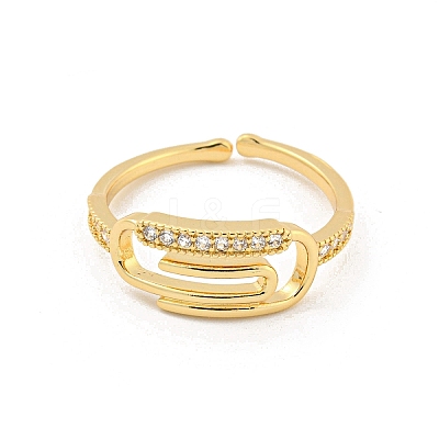 Paper Clip Brass Micro Pave Clear Cubic Zirconia Open Cuff Rings RJEW-G309-25G-1