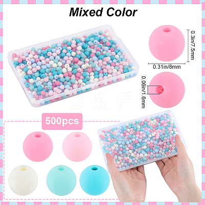 500Pcs Rubberized Style Imitated Silicone Acrylic Beads MACR-SP0001-07A-1