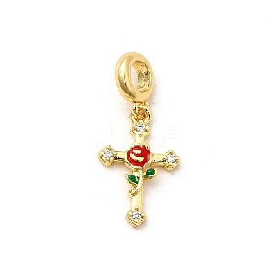 Brass Micro Pave Clear Cubic Zirconia European Dangle Charms KK-C113-13A-G-1