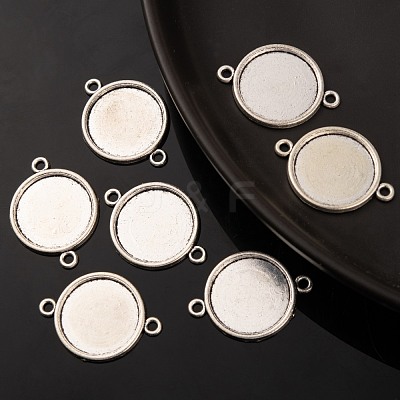Tibetan Style Alloy Flat Round Cabochon Connector Settings X-TIBE-M022-09AS-1