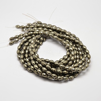 Natural Pyrite Barrel Beads Strands G-F197-04-8x12mm-1