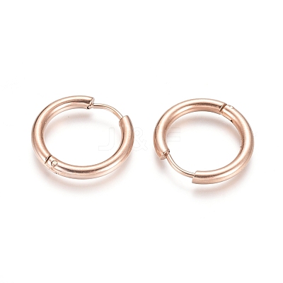 Ion Plating(IP) 304 Stainless Steel Huggie Hoop Earrings EJEW-F111B-19mm-RG-1