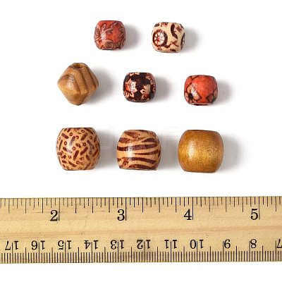 161Pcs 8 Styles Printed Natural Wood Beads WOOD-FS0001-52-1