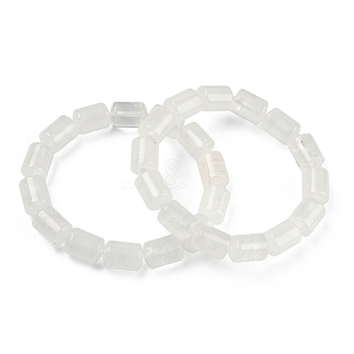 Column Natural Quartz Crystal Rock Crystal Beads Stretch Bracelets for Women Men BJEW-A148-01A-27-1