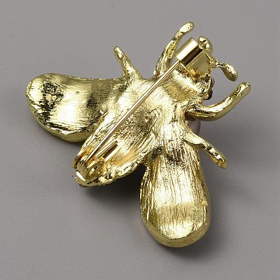 White Imitation Pearl with Rhinestone Bee Brooch Pin LS-AJEW-WH0329-82E-1