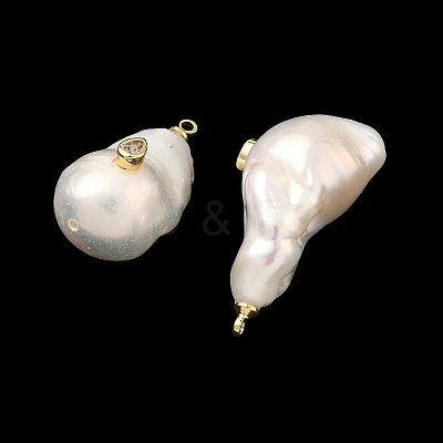 Brass & Pearl Micro Pave Cubic Zirconia Pendants KK-H259-13B-G02-1