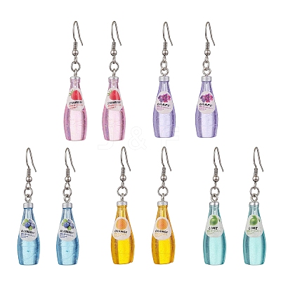 Resin Cocktail Pendants & 304 Stainless Steel Dangle Earrings for Women EJEW-JE06406-1