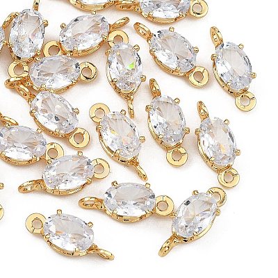 SHEGRACE Brass Pave Cubic Zirconia Oval Connector Charms XGRQ2O331-437A-G-1