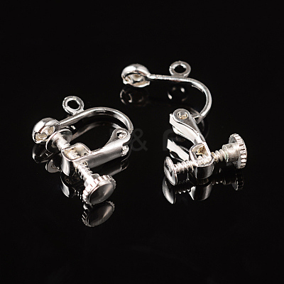 Brass Clip-on Earring Findingsfor non-pierced Ears X-EC143-S-1