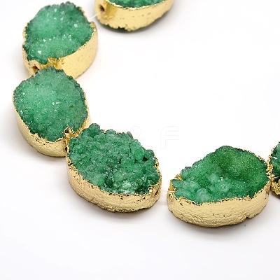Golden Plated Dyed Oval Natural Drusy Quartz Crystal Beads Strands G-F144-06-1
