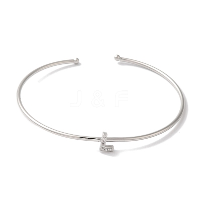 Rack Plating Brass Micro Pave Clear Cubic Zirconia Letter Open Cuff Bangles BJEW-A018-01P-L-1