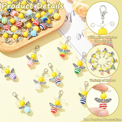 30Pcs Strip Resin & Dyed Synthetic Turquoise Bee Pendant Decoration HJEW-CJ00096-1