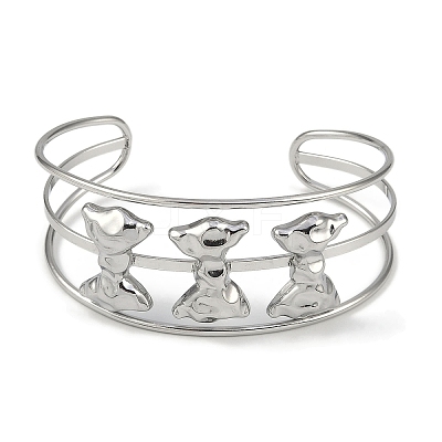 Non-Tarnish 304 Stainless Steel Wide Hollow Bowknot Open Cuff Bangles BJEW-Q348-04P-02-1