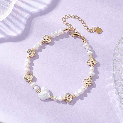 Natural Cultured Freshwater Pearl & Brass Beaded Bracelets for Women BJEW-JB13367-1