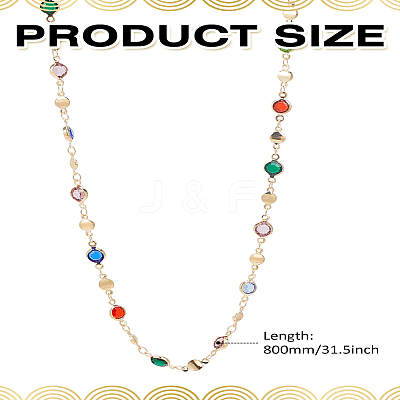 1Pc Brass & Alloy Colorful Glass Flat Round Link Chain Necklaces NJEW-LP0002-85G-1