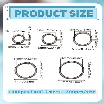 1000Pcs 5 Styles Iron Open Jump Rings IFIN-LP0001-39-1