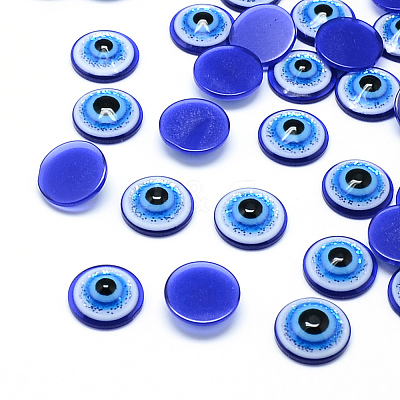 Glitter Powder Resin Evil Eye Cabochons CRES-S613-14mm-02-1