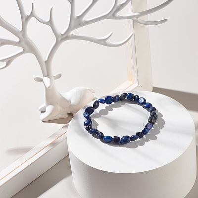 Natural Lapis Lazuli Nuggets Beads Stretch Bracelet BJEW-JB07144-03-1