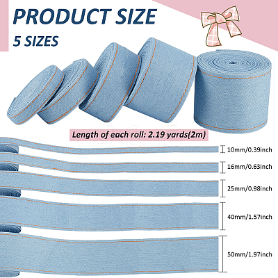 5 Rolls 5 Styles Synthetic Cotton Denim Ribbons for Bow Making SRIB-BC0001-38-1