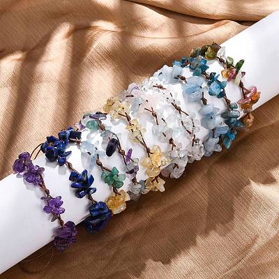 Adjustable Natural Gemstone Braided Bead Bracelets for Women BJEW-U035-02-1