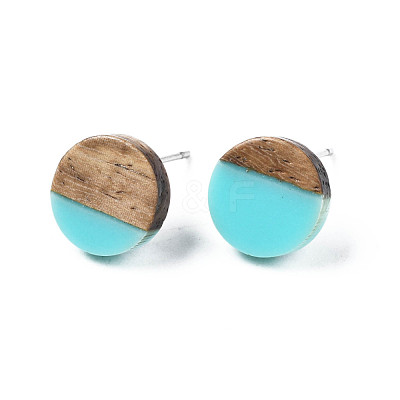 Opaque Resin & Walnut Wood Stud Earrings EJEW-N017-008-B07-1