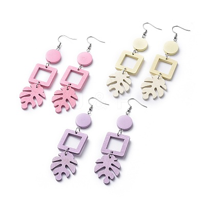 Painted Poplar Wood Dangle Earrings EJEW-JE03509-M-1