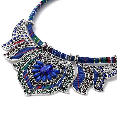 Alloy Rhinestone Teardrop Bib Necklace NJEW-C029-01A-1