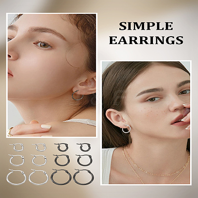 6 Pairs 6 Style Stainless Steel Ring Hoop Earrings for Women EJEW-LP0001-41-1
