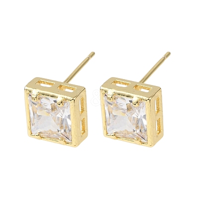 Brass Micro Pave Clear Cubic Zirconia Stud Earrings EJEW-C174-02B-G-1