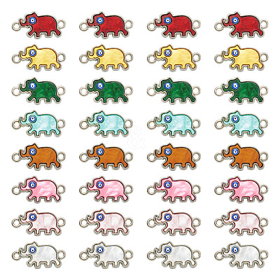 48Pcs 8 Colors Alloy Enamel Elephant Connector Charms ENAM-TA0001-80P-1