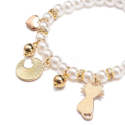 ABS Plastic Imitation Pearl Beaded Stretch Bracelet with Alloy Enamel Charms for Kids BJEW-JB08524-02-1