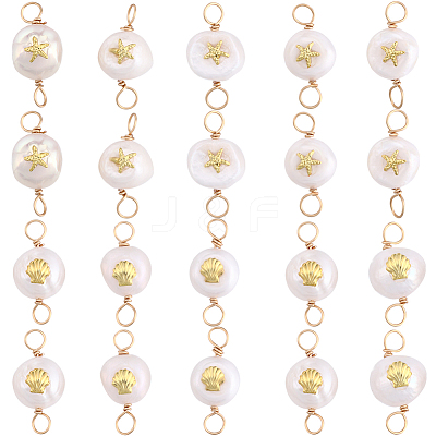 20pcs 2 styles Grade AA Natural Cultured Freshwater Pearl Connector Charms with Golden Tone Sea Animal Alloy Slices PALLOY-BBC0001-02-1