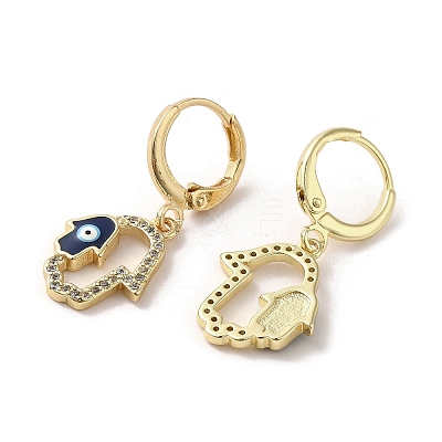 Hamsa Hand with Evil Eye Golden Brass Dangle Leverback Earrings EJEW-Q797-22G-03-1