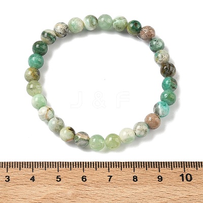 Natural Green Line Jasper Round Beaded Stretch Bracelets for Women BJEW-F535-02A-1