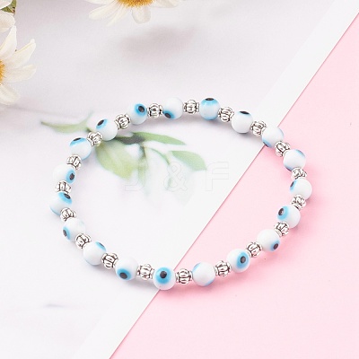 Handmade Round Evil Eye Lampwork Beaded Stretch Bracelets BJEW-JB05974-03-1