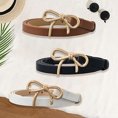 3Pcs 3 Colors Alloy Bowknot PU Leather Chain Belts for Women AJEW-CL0001-14B-1