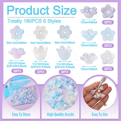 180Pcs 6 Styles Acrylic Bead Caps OACR-TA0004-44-1