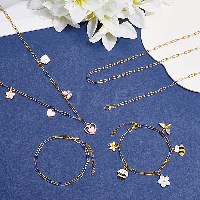 304 Stainless Steel Paperclip Chains Necklaces & Bracelet Jewelry Sets SJEW-SC0001-07G-1