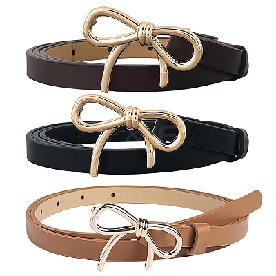3Pcs 3 Colors Alloy Bowknot PU Leather Chain Belts for Women AJEW-CL0001-14A-1