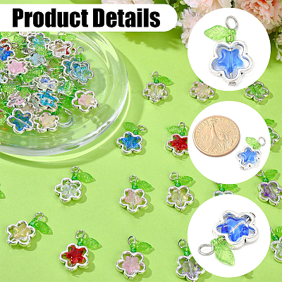 50Pcs Glass Flower Pendants FIND-SC0020-56-1