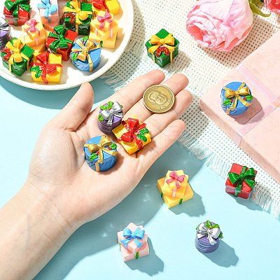 21Pcs 7 Styles Christmas Resin Gift Box Ornaments AJEW-CJ0001-81-1