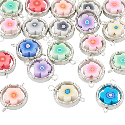 20Pcs Polymer Clay Flower & CCB Ring Frame Links Connector Charms CLAY-TADJ0001-10-1